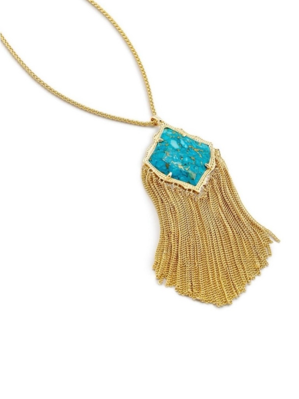 Kendra Scott Kingston Bronze Vein Turquoise Magnesite Fringe Gold Necklace